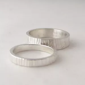 Sterling Silver Ring Handmade Tree Bark Textured Solid Various Widths Unique - Picture 1 of 10