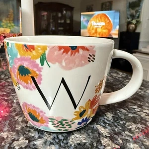 Opalhouse Stoneware Monogram W Floral 16 oz Coffee Tea Mug Feminine Tea Cup - Picture 1 of 8