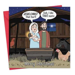 Biglietto di Natale Divertente Gesù Cristo - Biglietto di Buon Natale Divertente - Biglietto di Natale - Foto 1 di 6