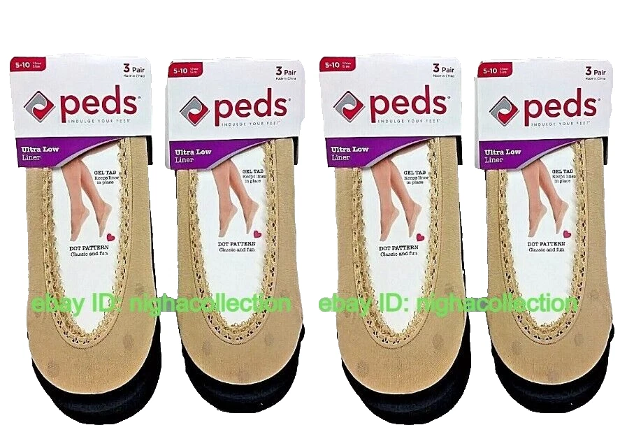 4x 3Pairs 12Pairs (8 black & 4 nude) Peds Women's Ultra Low Liner shoe size 5-10
