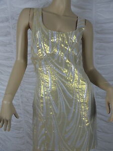 TIGERLILY NIGHTS gold silver silk blend geometric print shift dress size 12 BNWT