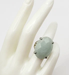 Aventurine Faceted Oval 925 Silver Open Metal Band Costume Ring Sz 6 Signed PK - Picture 1 of 24