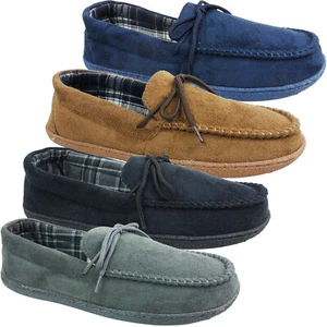 MENS GENTS HARD SOLE MOCCASIN LOAFER COTTON LINED SLIPPERS SHOES SIZE - Picture 1 of 9