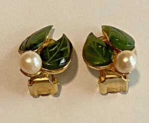 Pendientes Swoboda ~ Pendientes Jade, Perla Ángeles Clip Tono Dorado 3/4" ~ Firmados De Colección - Imagen 1 de 5