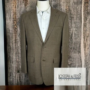 Joseph & Feiss Sport Coat Mens 38L Brown Check Flannel Soft Wool - Picture 1 of 10