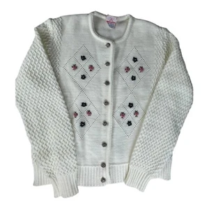 Pfister Austria Zillertaler Delicate Knit Sweater White Floral Cardigan Vintage - Picture 1 of 16