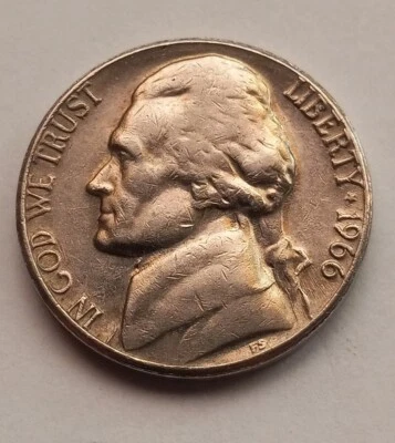 1966 P Jefferson Nickel Five Cent 5c Coin Circulated But Nice FREE SHIPPING N104 - Image 1 of 2