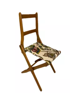 Vtg Mid Century Modern Wooden Maple Folding Chair Crewel Embroidered Seat MCM - Picture 1 of 7