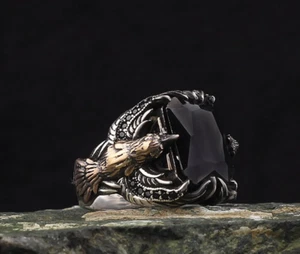 925 Sterling Silver Vintage Men Ring, Men Engraved Ring, Animal Silver Ring - Picture 1 of 5