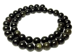 😏 Goldobsidian Perlen Kugeln 8 mm Edelsteinperlen Obsidian Strang für Kette 😉 - Picture 1 of 1