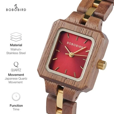 Reloj pulsera de madera con estilo de lujo para mujer reloj de madera caja de regalo de madera Foto 1 de 4