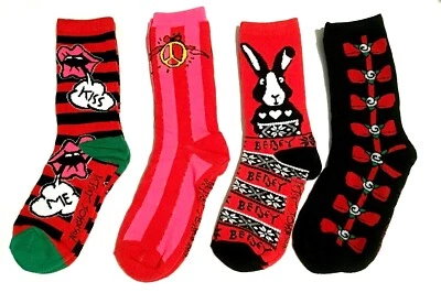 Betsey Johnson Crew Calcetines Rayas Beso Arco Conejito Rosa Negro Rojo Verde Navidad Foto 1 de 4