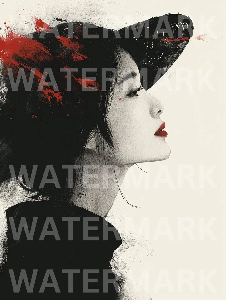 Digital Image Picture Watercolor Asian Woman Photograph Art Wallpaper Desktop - image 1 of 1