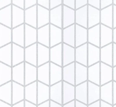 Papel tapiz moderno geométrico hexagonal pelar y pegar/blanco plateado 17,7" x 16,4 pies Foto 1 de 4
