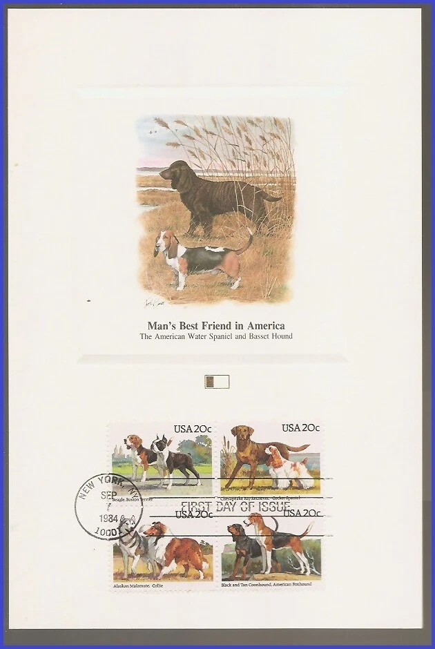 USA3 #2098-01 U/A FLEETWOOD PROOFCARD FDC BL4  Dogs - Image 1 of 1
