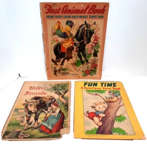 VTG 3 1940's Childrens over-sized Books Picture & Paint Soft Covers DISTRESSED - Picture 1 of 19