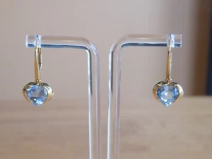 Le-Gi 18k blue topaz heart dangle earrings - Picture 1 of 13