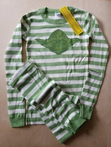 NWT HANNA ANDERSSON STAR WARS YODA GREEN STRIPE ORGANIC PAJAMAS 140 10 - Picture 1 of 7
