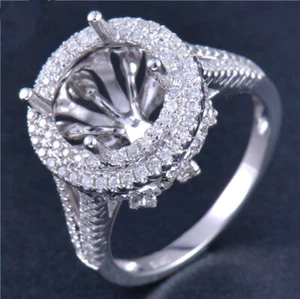 Anillo Promesa Semi Montaje Diamante Natural Oro Blanco 14K Sólido Montaje Redondo 10mm - Imagen 1 de 5
