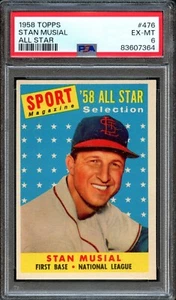 BB - 1958 - Topps - #476 - Stan Musial All Star - PSA 6 - EX-MT - Imagen 1 de 2