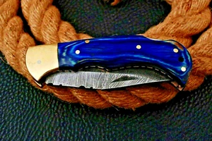 Damascus Steel TACTICAL Folding blade Pocket Knife Back Lock Survival edc Knife - Picture 1 of 5