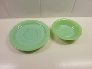2 RARE FIRE KING OVEN GLASS BLOCK LETTERING BOWL & SAUCER RESTAURANTS THICK - Picture 1 of 8
