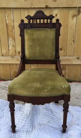 Antique/Vtg Old Carved Eastlake Wood Wooden Side Accent Chair Local Pickup CO Cover