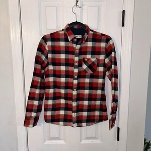 Abercrombie & Fitch Shirt Youth Boy's Sz 13/14 Blue Red Plaid Button Up Flannel - Picture 1 of 3