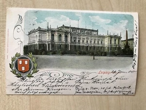 1900 LEIPZIG Museum-Litho-koloriert-gel.n.CHEMNITZ-Wappen-L.Glaser 8684 - Bild 1 von 2