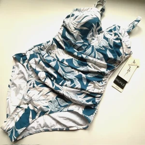 10D Profile by Gottex Malaya D-Cup Sweetheart Swimsuit UW Teal White Print - Picture 1 of 8