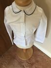 Girls White long  Sleeved Blouse with Black PipingOn the Collar and Cuffs