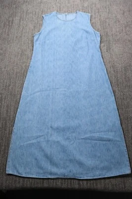 Studio Ease Women's VTG 90s Denim Maxi Dress Side Slits Size 14 Petite USA - Image 1 of 4