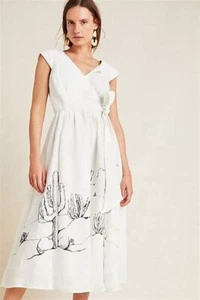 TRACY REESE HOPE FOR FLOWERS LINEN GUINEVERE CACTUS DRESS ANTHROPOLOGIE SZ 4 - Picture 1 of 12