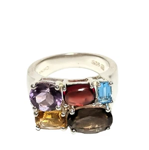 Michelle Albala Sterlingsilber 925 Multi Edelstein Amethyst Aquamarin Tourma Ring 6 - Bild 1 von 10