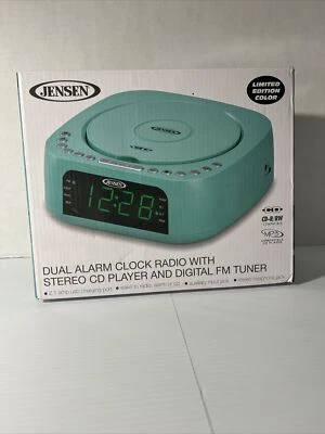 Jensen Turquoise Modern Home CD Tabletop Stereo Clock Digital AM/FM Radio CD P - Image 1 of 2