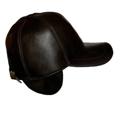Leather Cap Genuine Sheepskin Shearling Hat with Ear Flaps & Visor - Winter Hat - Image 1 of 4