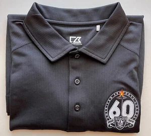 CUTTER & BUCK CB DryTec Raiders 60th year Al Davis Flame logo black SS polo Med - Bild 1 von 20