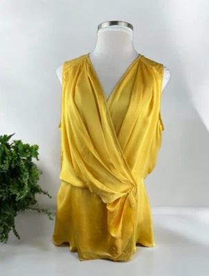 Blusa Melissa McCarthy Seven7 Drape Imitación Envoltura Sin Mangas Satén Talla Grande 2X NUEVA CON ETIQUETAS Foto 1 de 4