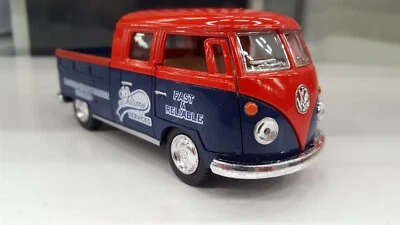 1963 VW Volkswagen Bus Cassonato Pick-Up Rosso Blu Kinsmart Auto Modello 1/34 - Immagine 1 di 2