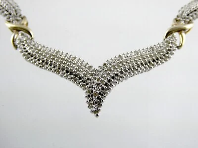 Collar SUN Diseñador Plata Esterlina Creado en Laboratorio Diamante Tachonado Forma de V 10.9g Foto 1 de 4