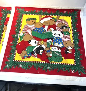 Osos de Navidad Vintage Cuento para Dormir Tela Cuadrada 2 Paneles 100% Algodón - Imagen 1 de 4
