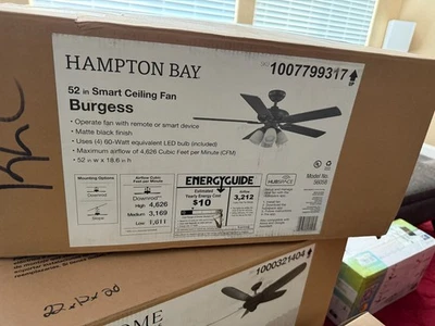 Hampton Bay 52 in. Burgess Matte Black Indoor LED Smart Ceiling Fan w/ Remote - Image 1 of 2