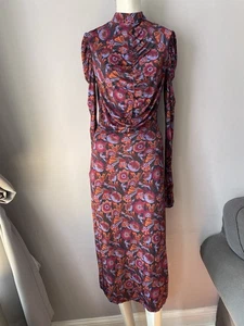 Tanya Taylor gerafftes Bohemian langes Puffärmel hochgeschlossenes Kleid Gr. S - Bild 1 von 10