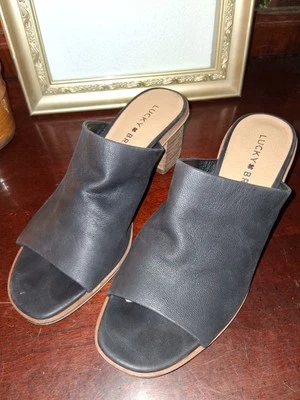 Lucky Brand Lutena 中跟皮革骡子粗跟黑色 5.5 米码 — 第 1/4 张图片