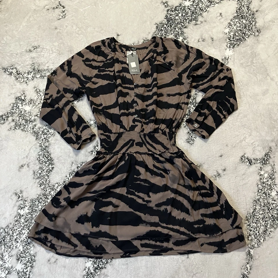 Rails Dress Womens Size M Jasmine Mocha Bengal Long Sleeve Smocked Waist - Image 1 of 4