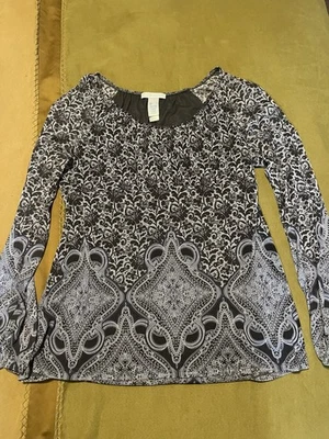 Blusa para mujer Lizwear azul grisáceo transparente con forro manga larga grande Foto 1 de 4