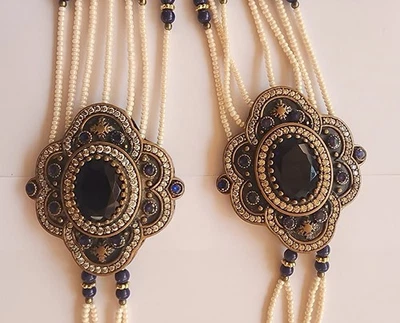 COLAR DE BORLA TURCO FEITO À MÃO AUTÊNTICO COR PRETA ZIRCÕES - Imagem 1 de 4