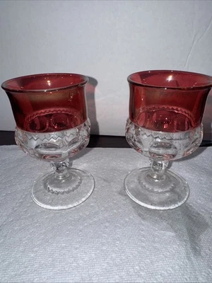 2 Vintage Tiffin Franciscan KINGS CROWN Ruby Flashed 8oz Water Goblets 5 5/8" - Image 1 of 4