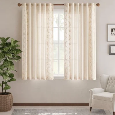  Cortinas de Lino para Dormitorio Floral 50"W x 63"L (Pack de 4) Floral Beige Foto 1 de 4