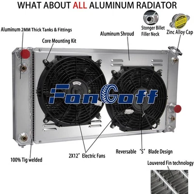 4 Row Radiator Shroud Fan Fit 1986-05 Chevy S10 /GMC Jimmy LS Swap 4.3L V6 2000 Foto 1 de 4